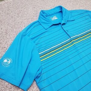 Pebble Beach Under Armour Polo Shirt Golf Mens XL Loose Blue Striped Performance